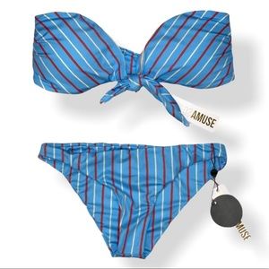 Amuse Society Bikini Set Striped Tie-Front Skimpy